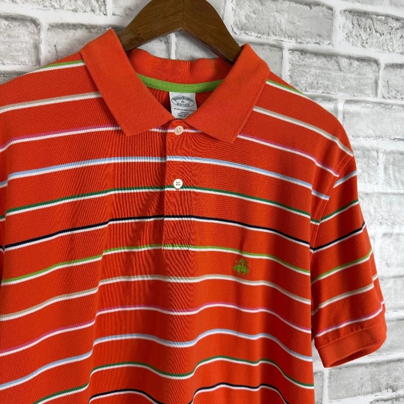 Brooks Brothers Performance Polo Orange Striped Logo Collared Shirt Mens XL SLIM - Picture 1 of 7